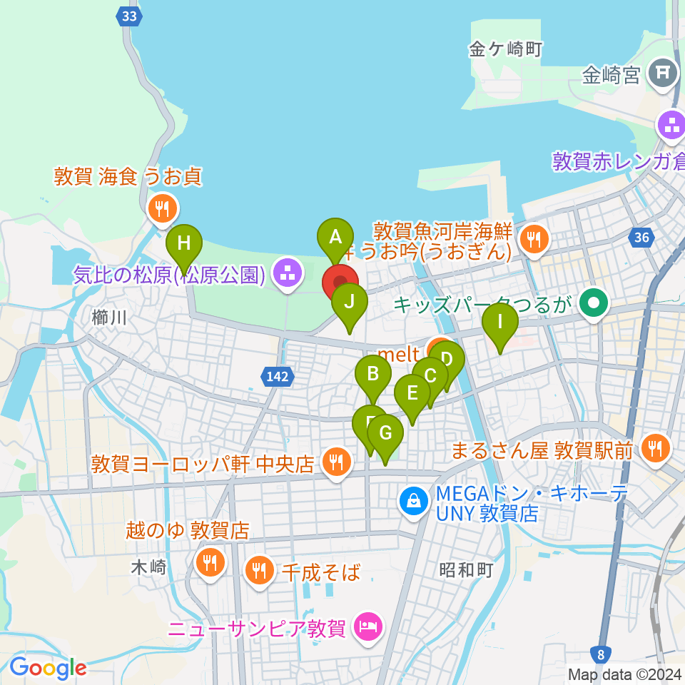 敦賀市営野球場周辺のカフェ一覧地図