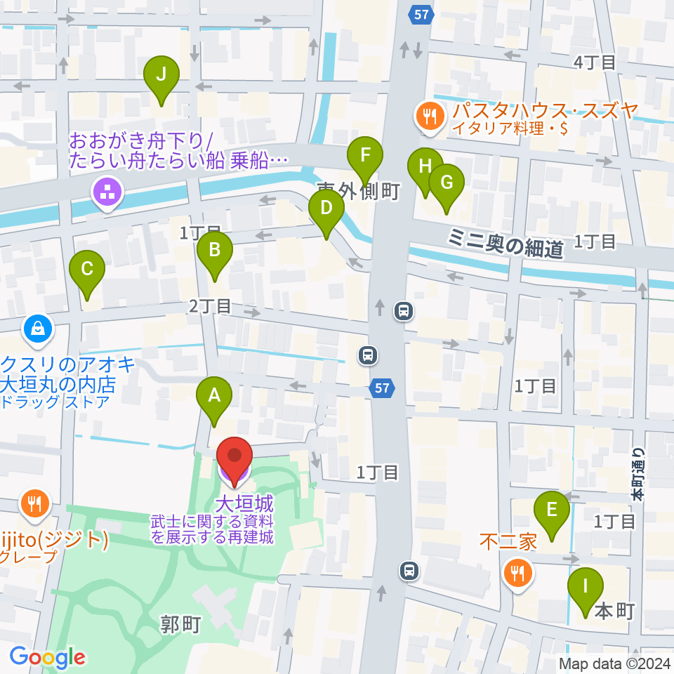 大垣城展望室周辺のカフェ一覧地図