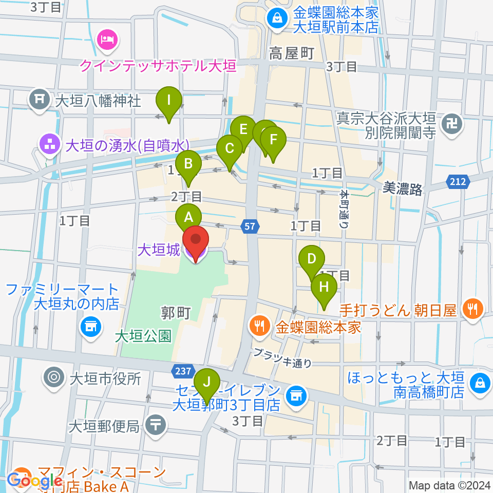 大垣城展望室周辺のカフェ一覧地図