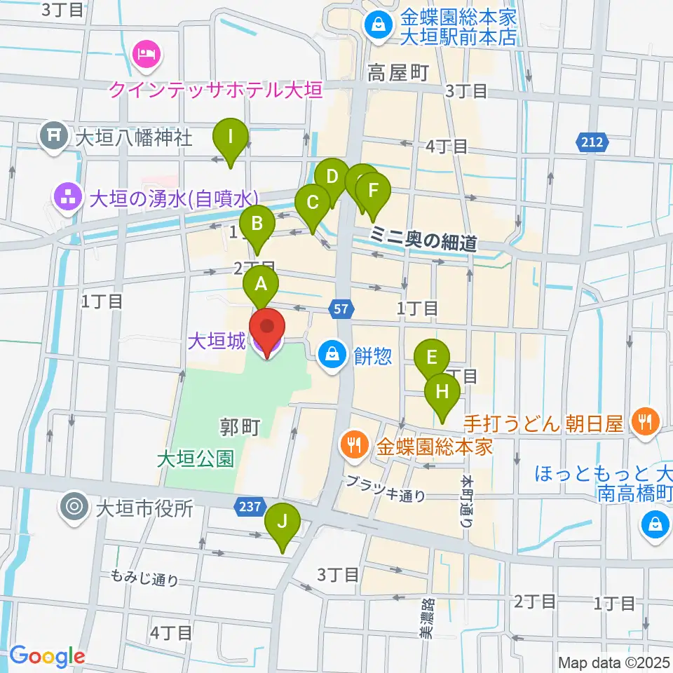 大垣城展望室周辺のカフェ一覧地図