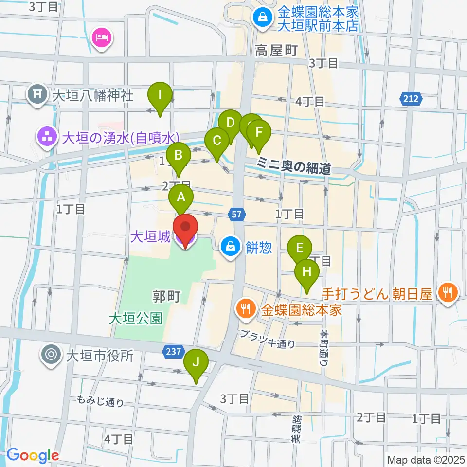 大垣城展望室周辺のカフェ一覧地図