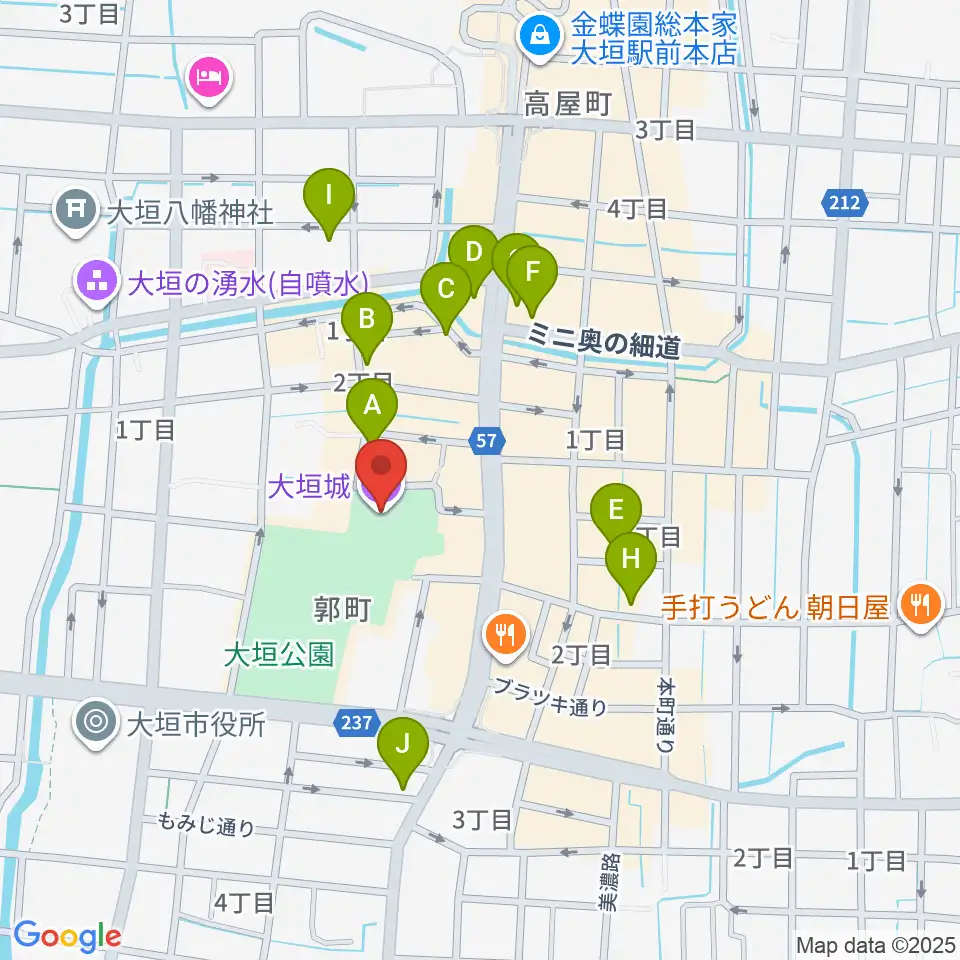 大垣城展望室周辺のカフェ一覧地図