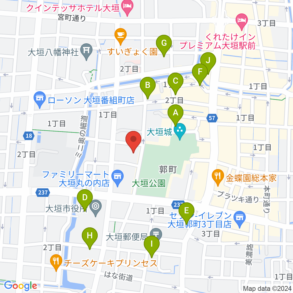 大垣市郷土館周辺のカフェ一覧地図