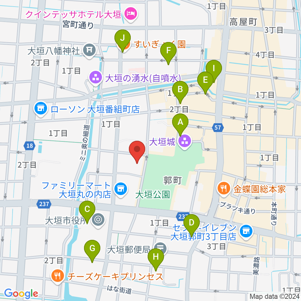 大垣市郷土館周辺のカフェ一覧地図