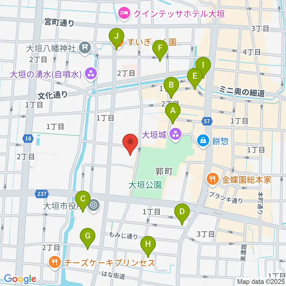 大垣市郷土館周辺のカフェ一覧地図