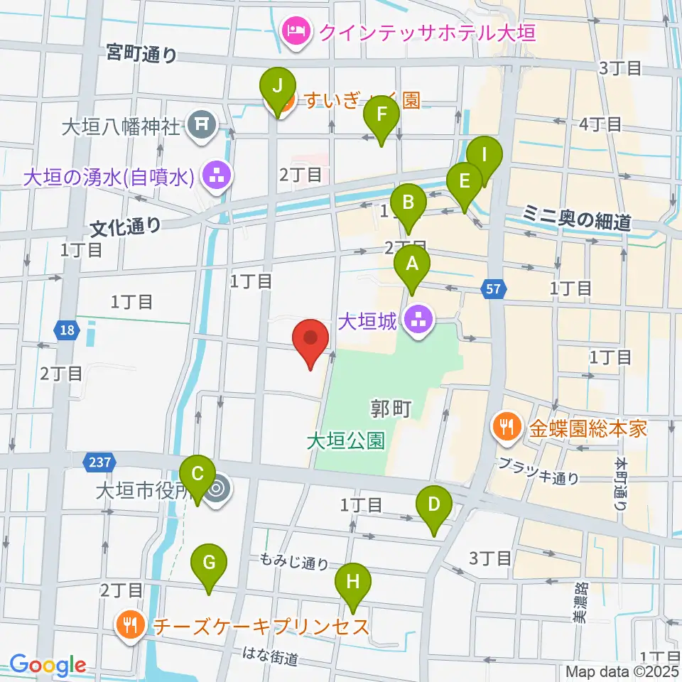 大垣市郷土館周辺のカフェ一覧地図