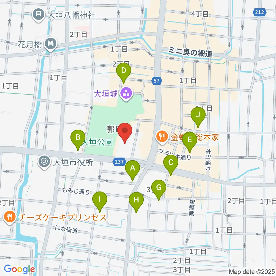 大垣城ホール周辺のカフェ一覧地図