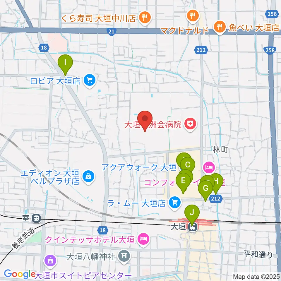 大垣市北公園野球場周辺のカフェ一覧地図