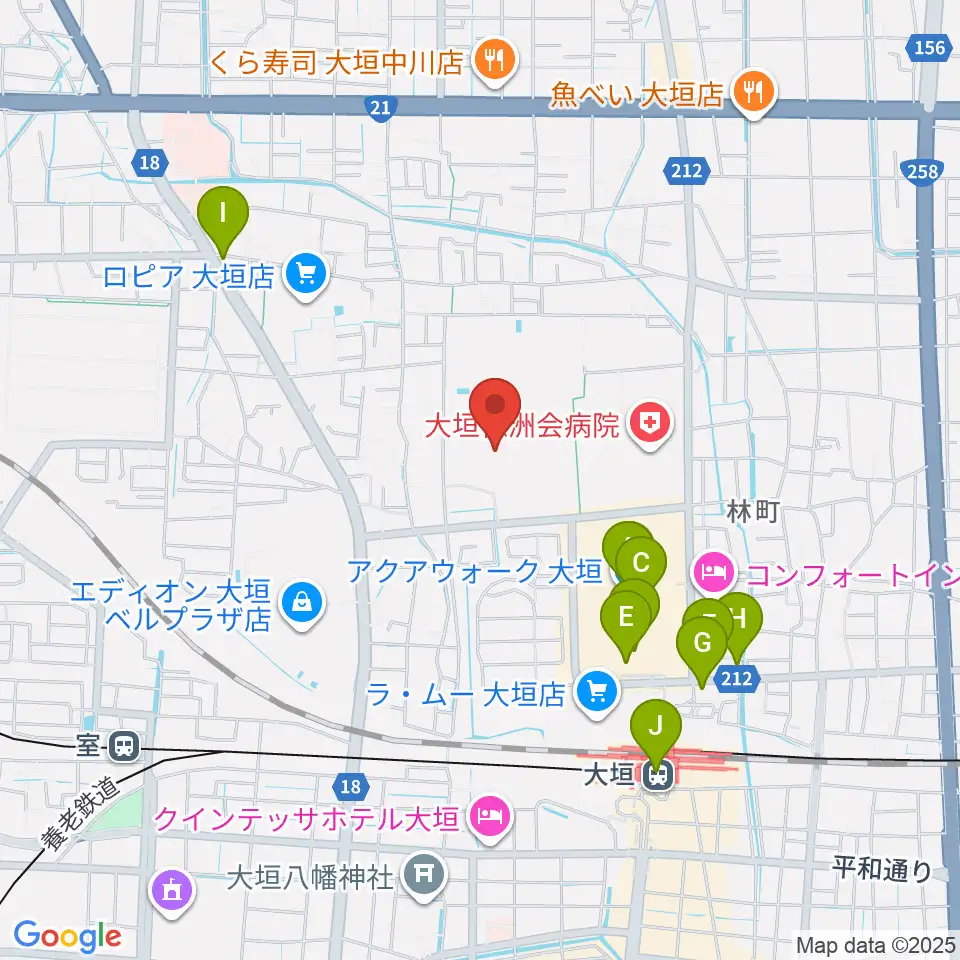 大垣市北公園野球場周辺のカフェ一覧地図