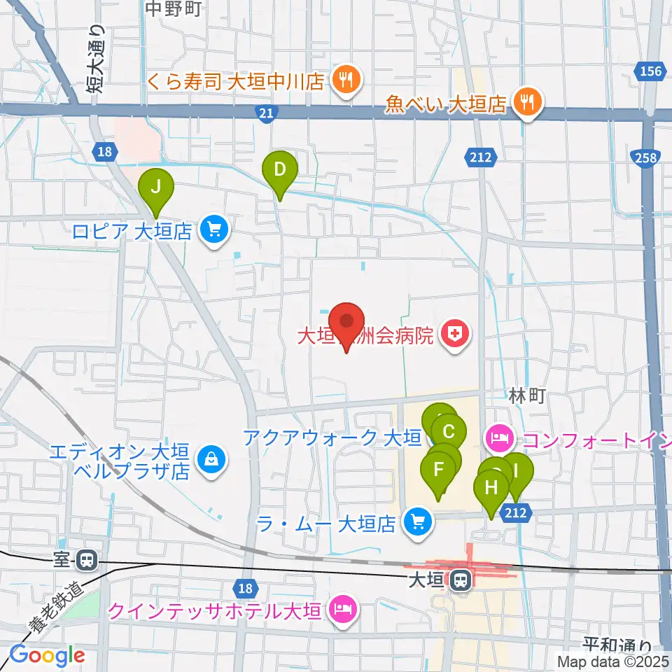 大垣市北公園野球場周辺のカフェ一覧地図
