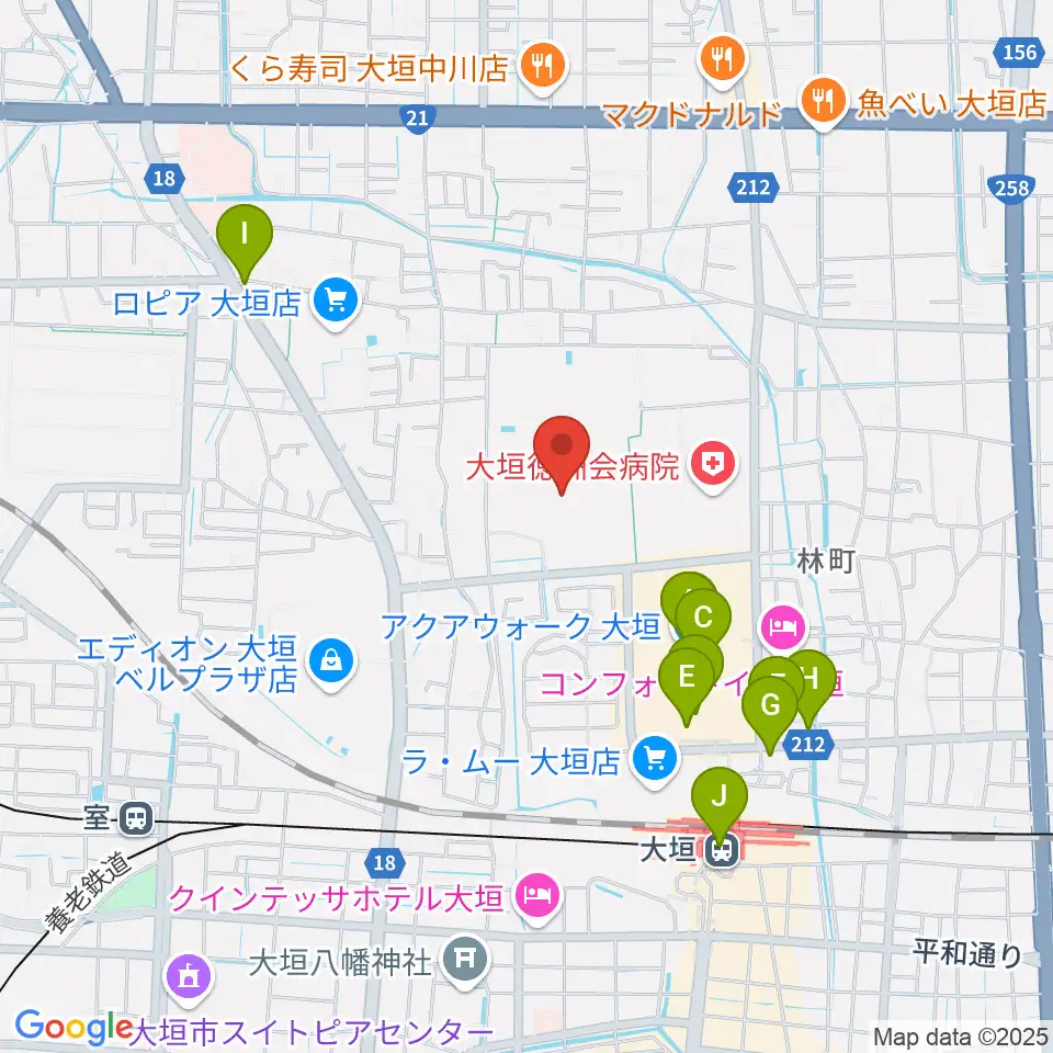 大垣市北公園陸上競技場周辺のカフェ一覧地図