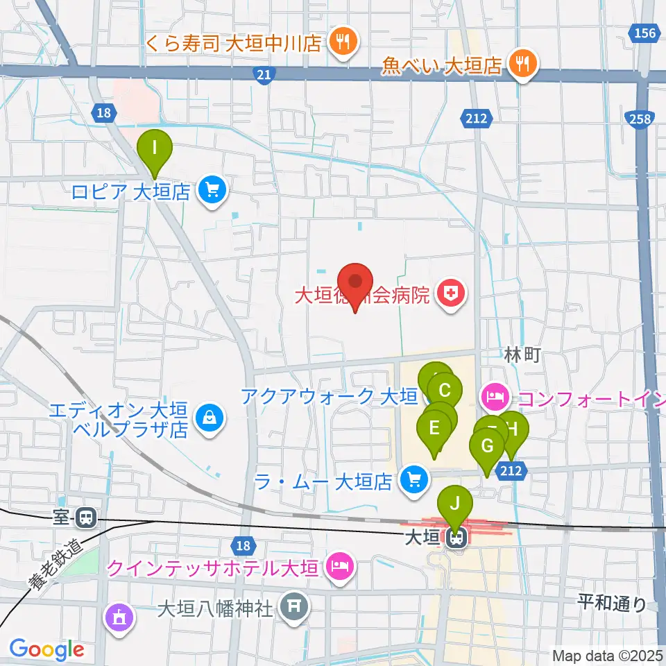 大垣市北公園陸上競技場周辺のカフェ一覧地図