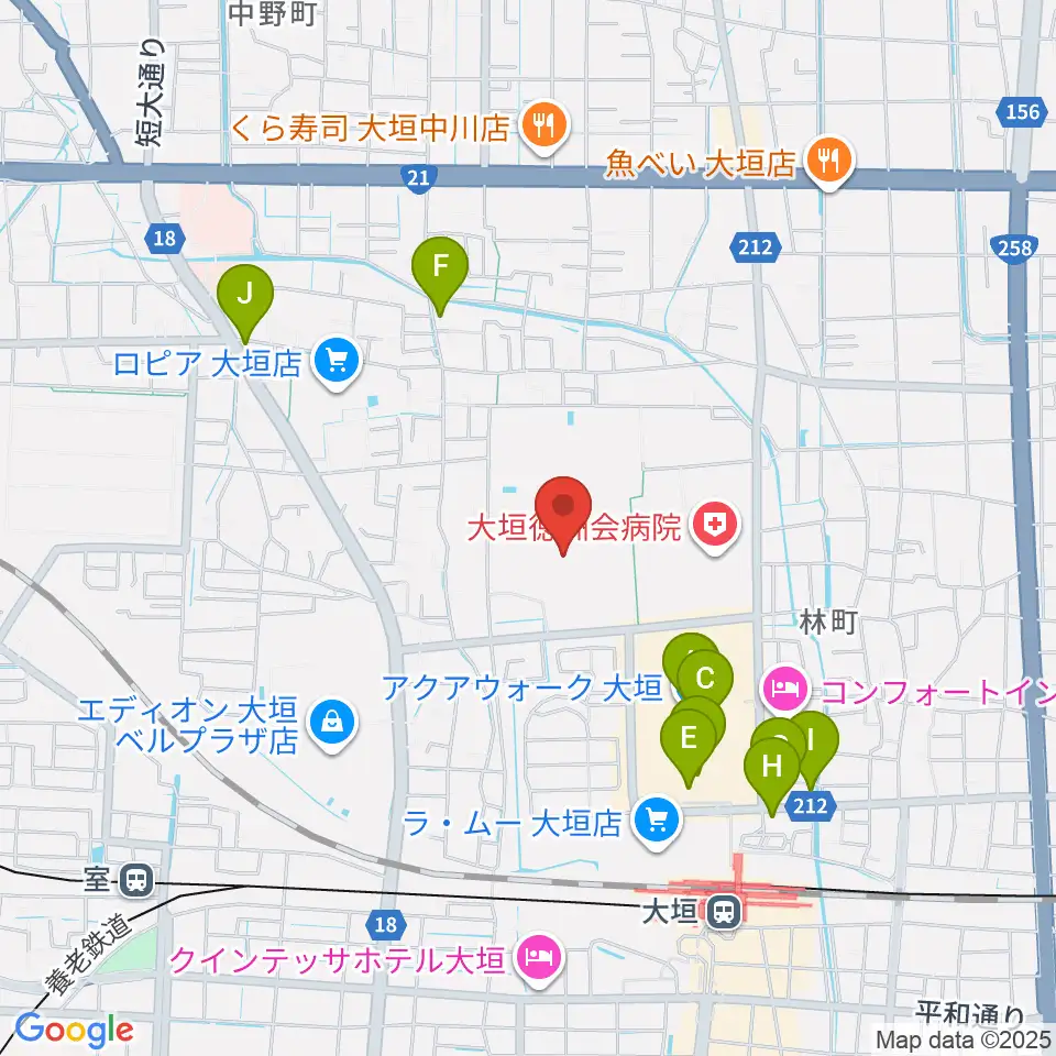 大垣市北公園陸上競技場周辺のカフェ一覧地図