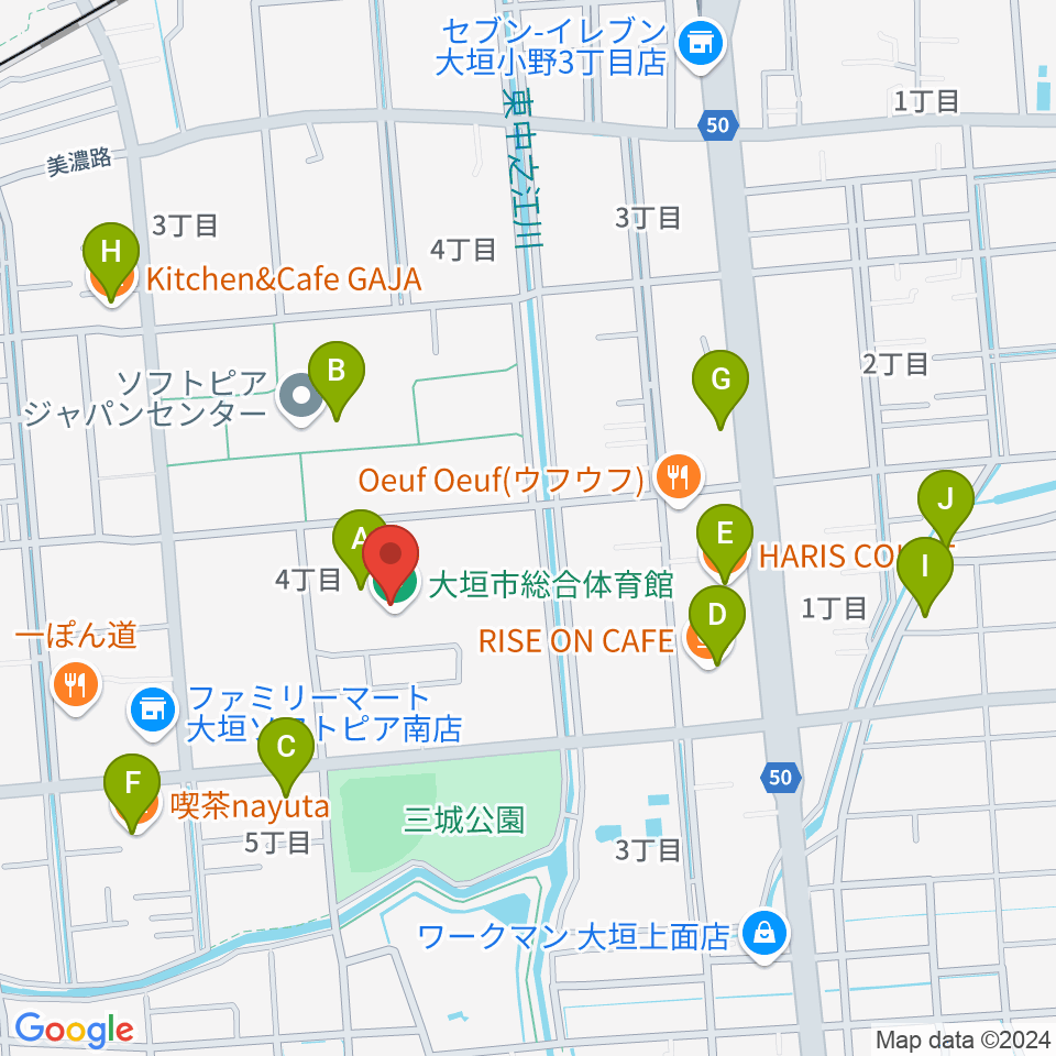 大垣市総合体育館周辺のカフェ一覧地図