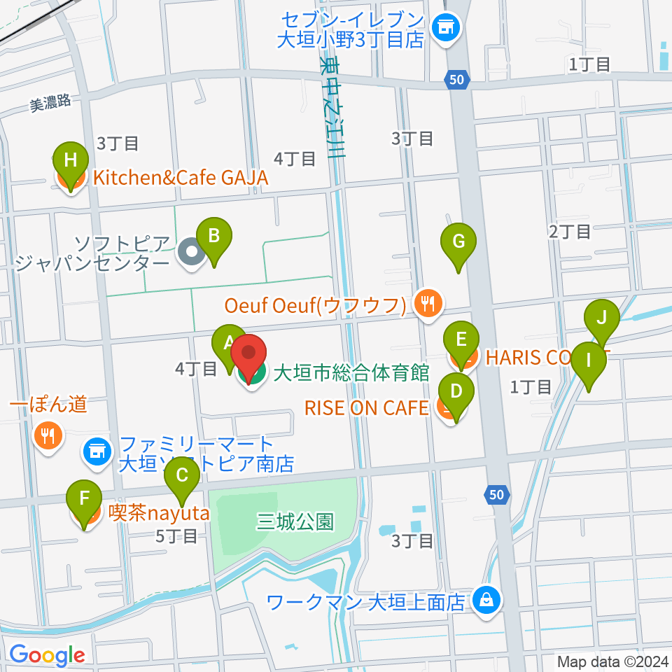 大垣市総合体育館周辺のカフェ一覧地図