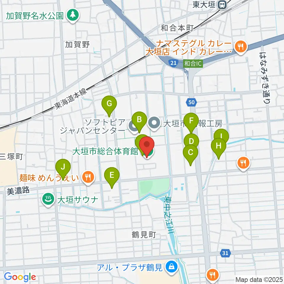 大垣市総合体育館周辺のカフェ一覧地図