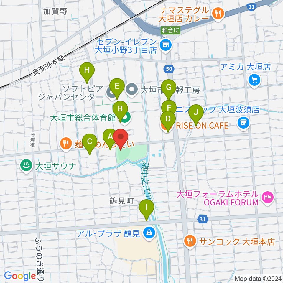 三城公園ソフトボール場周辺のカフェ一覧地図