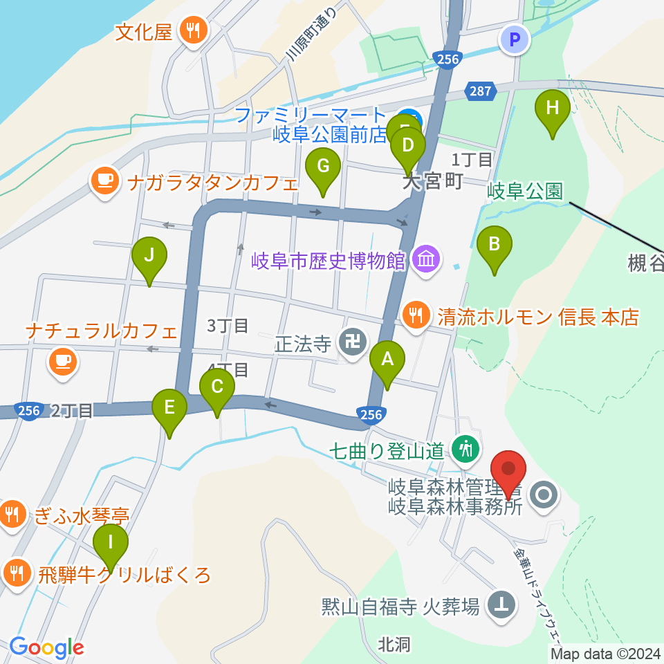 岐阜県歴史資料館周辺のカフェ一覧地図