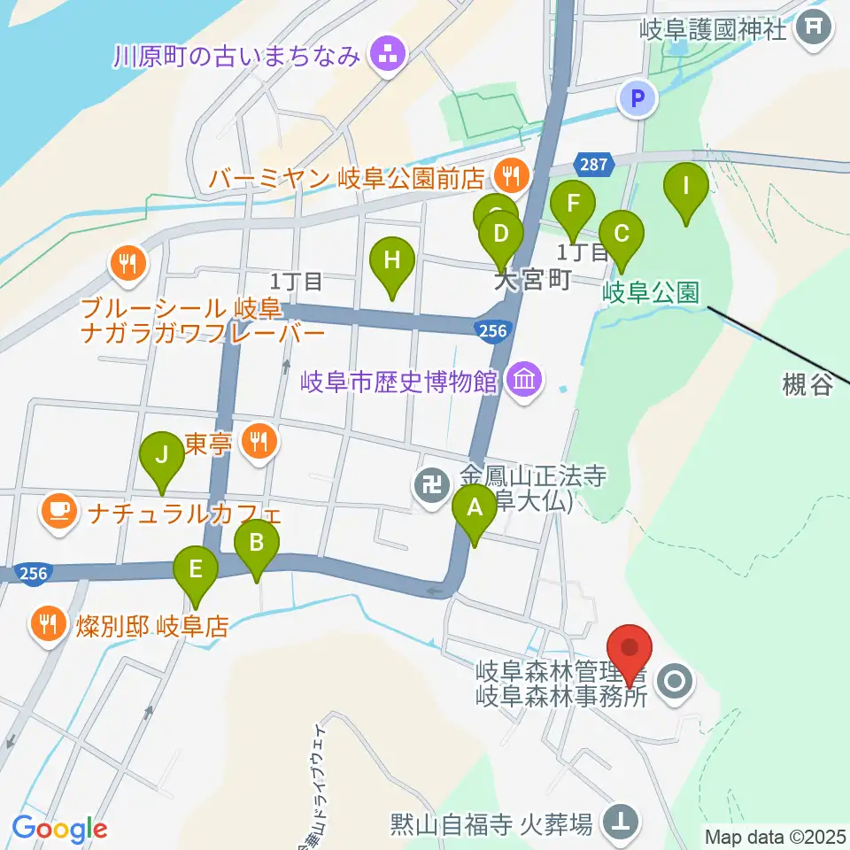 岐阜県歴史資料館周辺のカフェ一覧地図