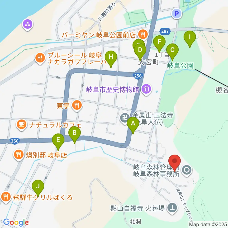 岐阜県歴史資料館周辺のカフェ一覧地図