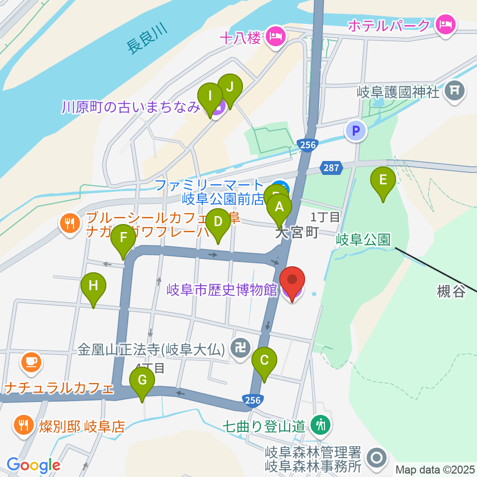 岐阜市歴史博物館周辺のカフェ一覧地図