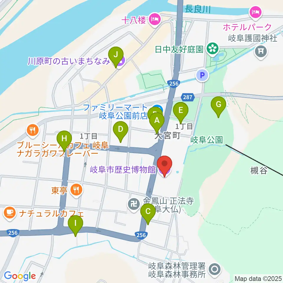 岐阜市歴史博物館周辺のカフェ一覧地図