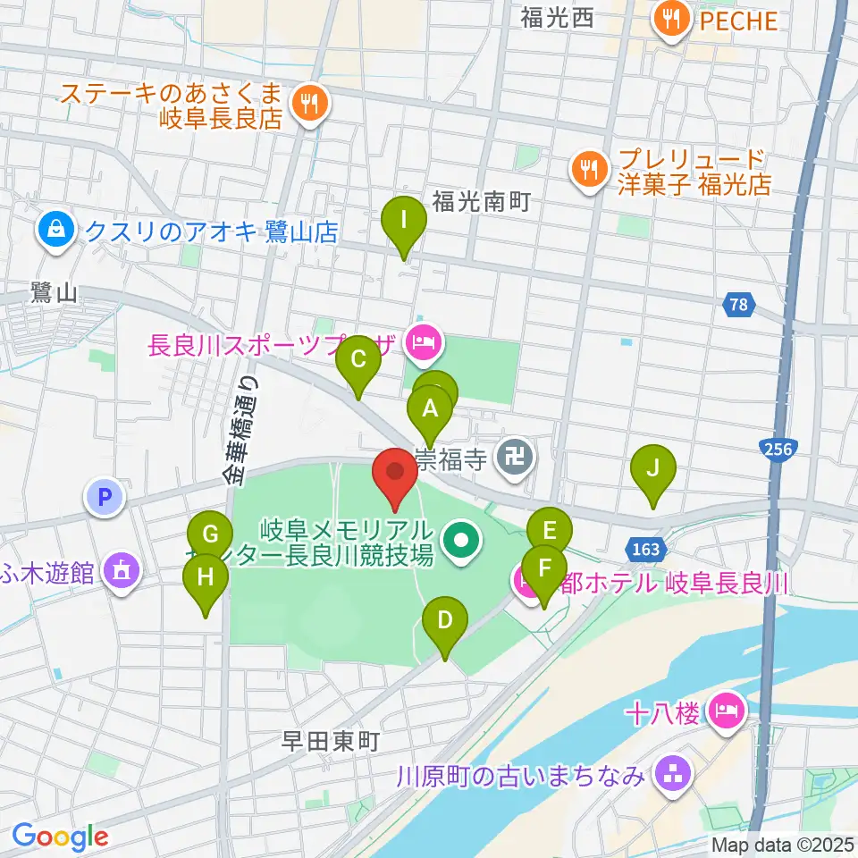 岐阜メモリアルセンター補助競技場周辺のカフェ一覧地図