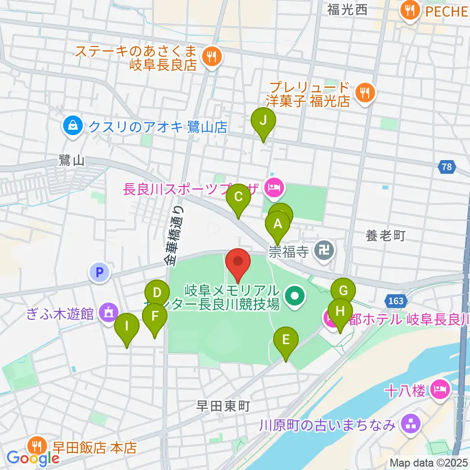 長良川スイミングプラザ周辺のカフェ一覧地図
