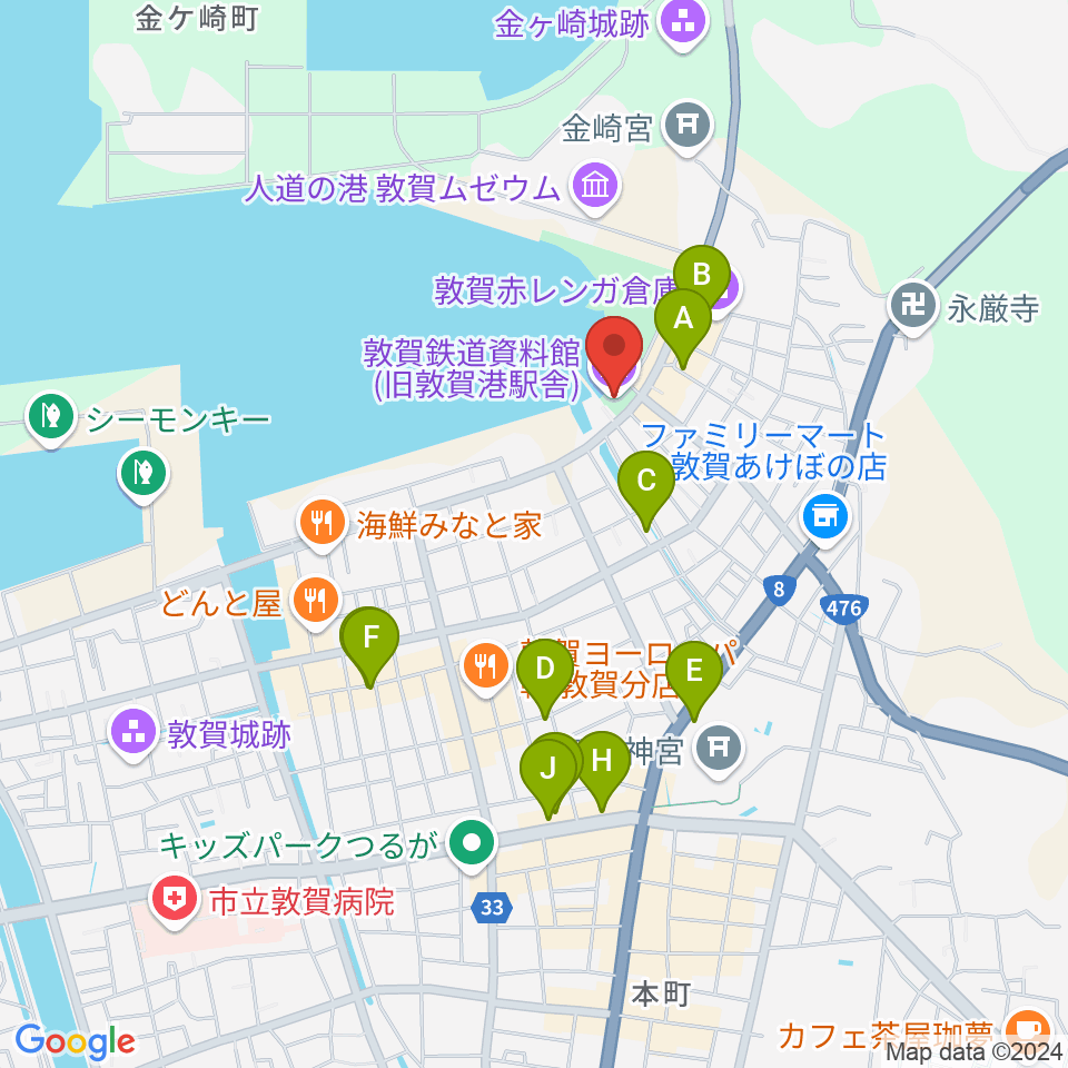 敦賀鉄道資料館周辺のカフェ一覧地図