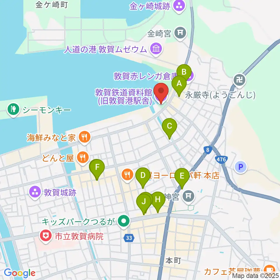 敦賀鉄道資料館周辺のカフェ一覧地図