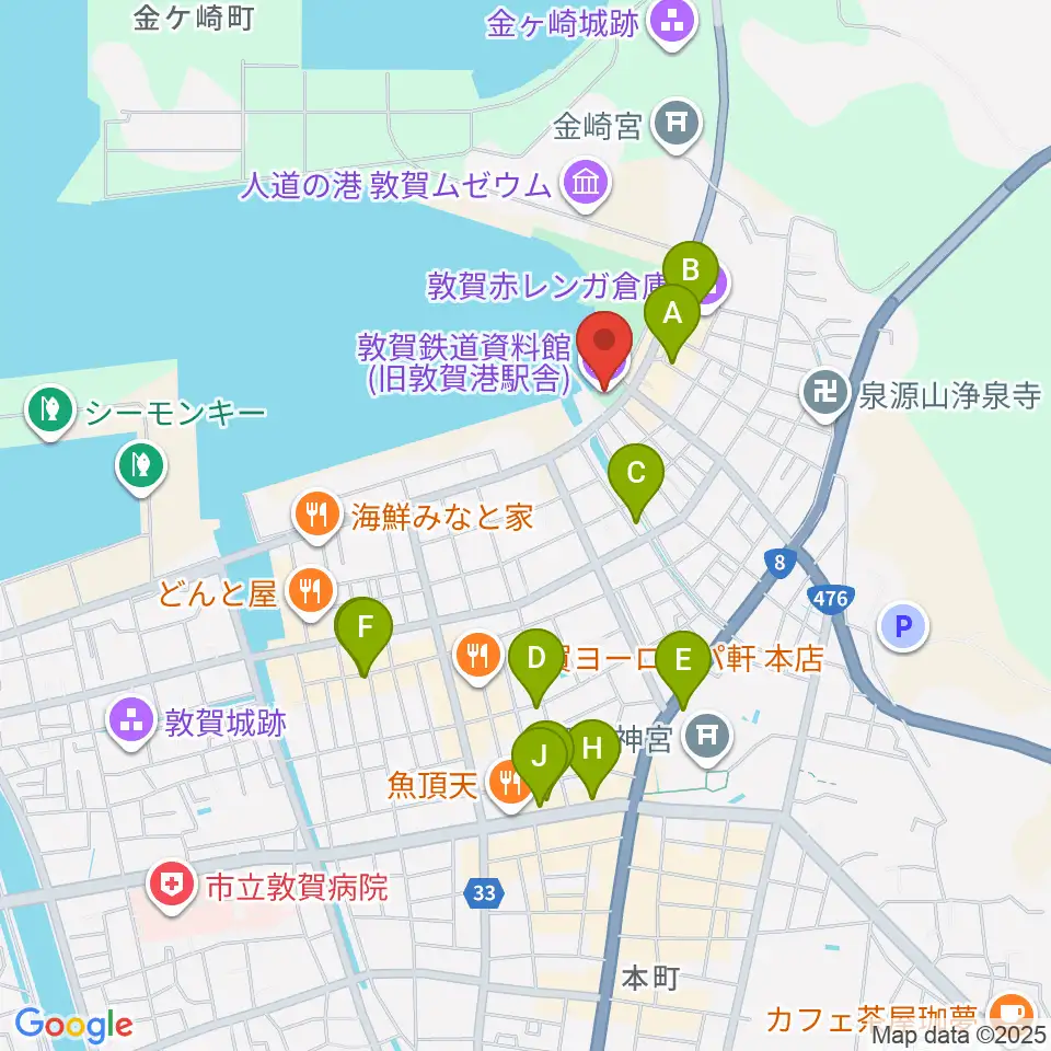 敦賀鉄道資料館周辺のカフェ一覧地図