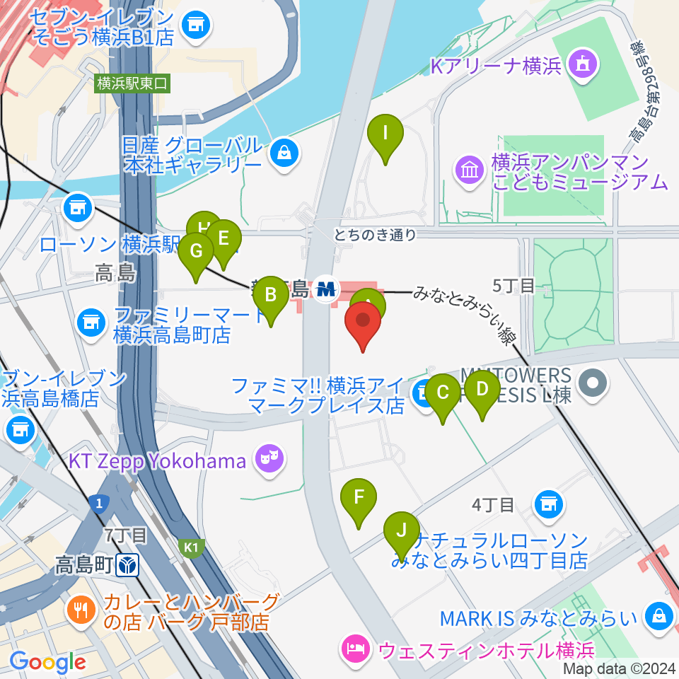 ヤマハミュージック横浜みなとみらい周辺のカフェ一覧地図