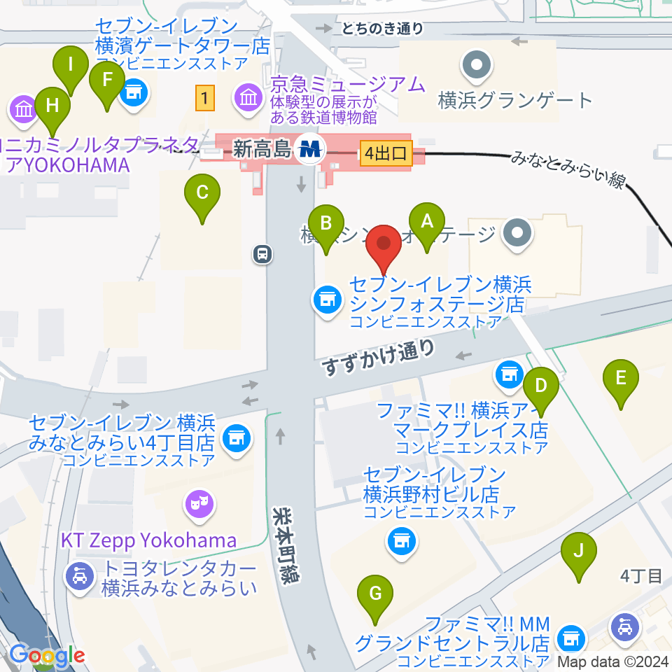 ヤマハミュージック横浜みなとみらい周辺のカフェ一覧地図