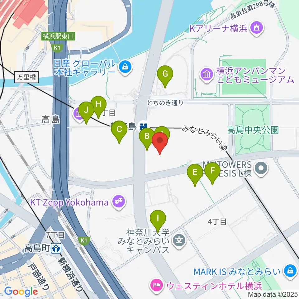 ヤマハミュージック横浜みなとみらい周辺のカフェ一覧地図