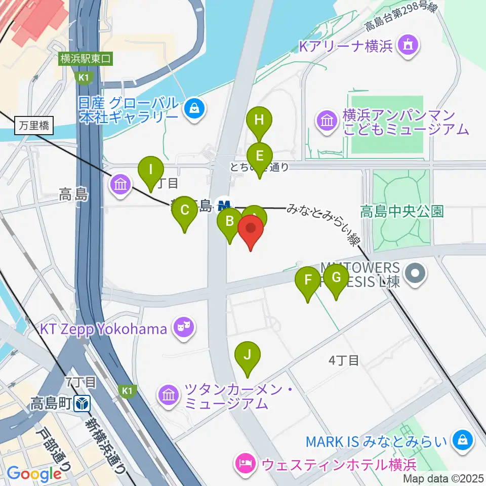 ヤマハミュージック横浜みなとみらい周辺のカフェ一覧地図