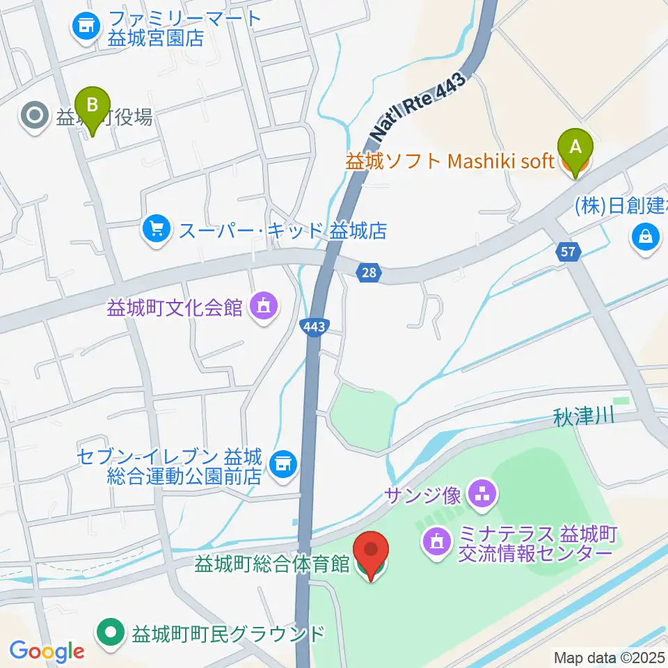 益城町総合体育館周辺のカフェ一覧地図