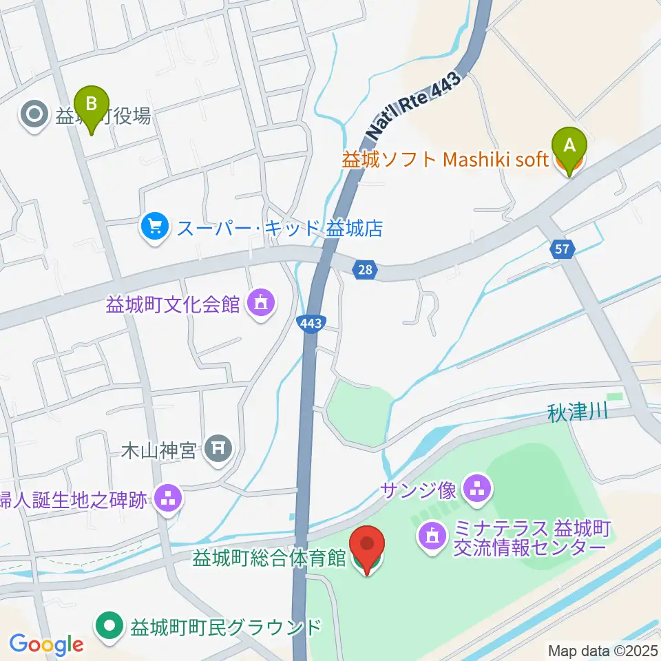 益城町総合体育館周辺のカフェ一覧地図