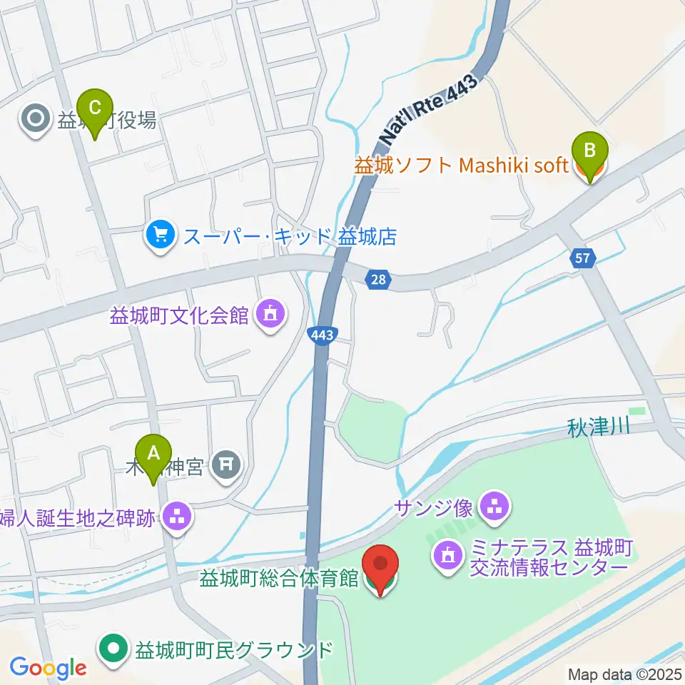 益城町総合体育館周辺のカフェ一覧地図
