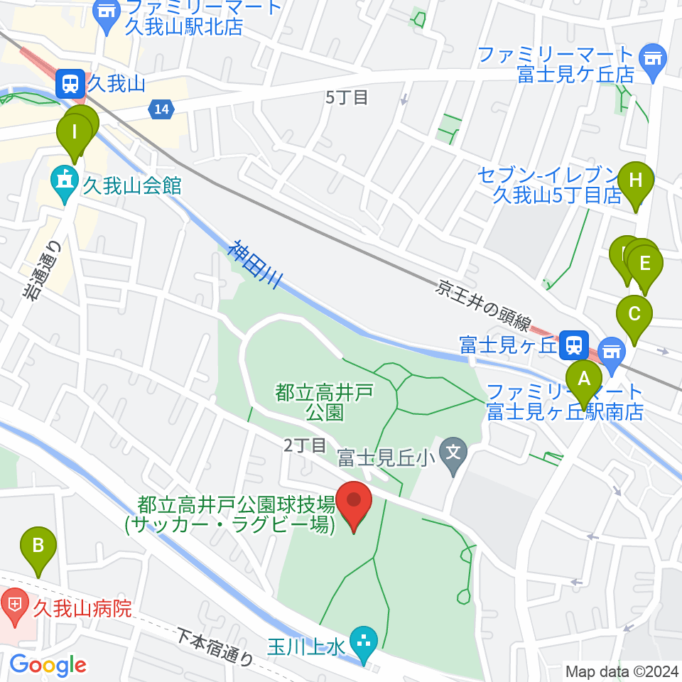 高井戸公園球技場周辺のカフェ一覧地図