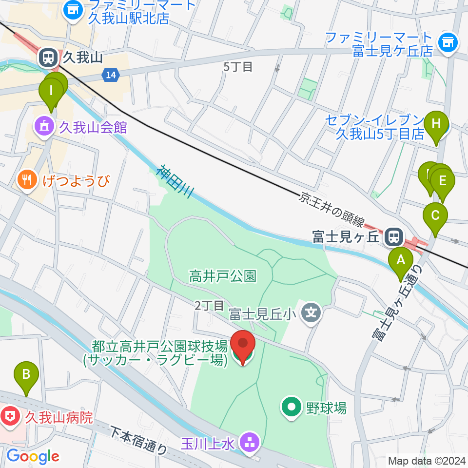 高井戸公園球技場周辺のカフェ一覧地図