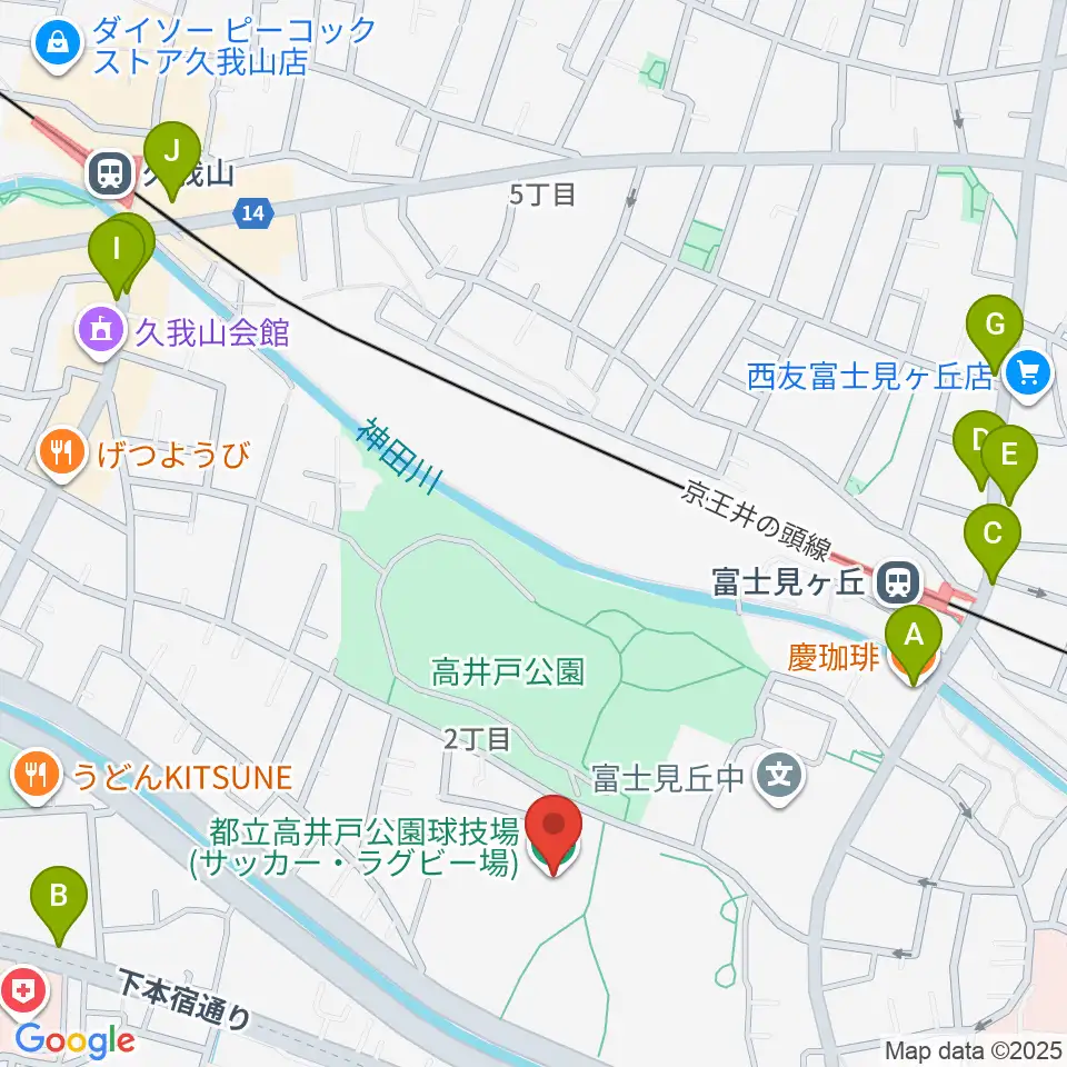 高井戸公園球技場周辺のカフェ一覧地図