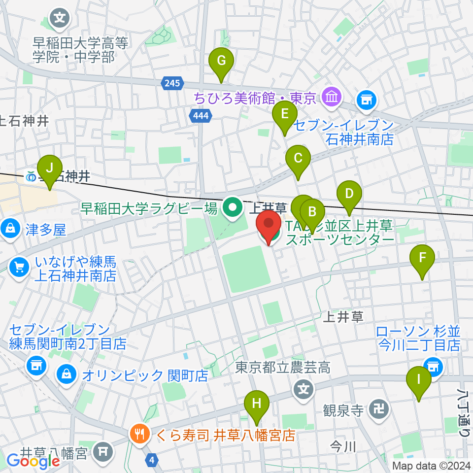 TAC杉並区上井草スポーツセンター周辺のカフェ一覧地図