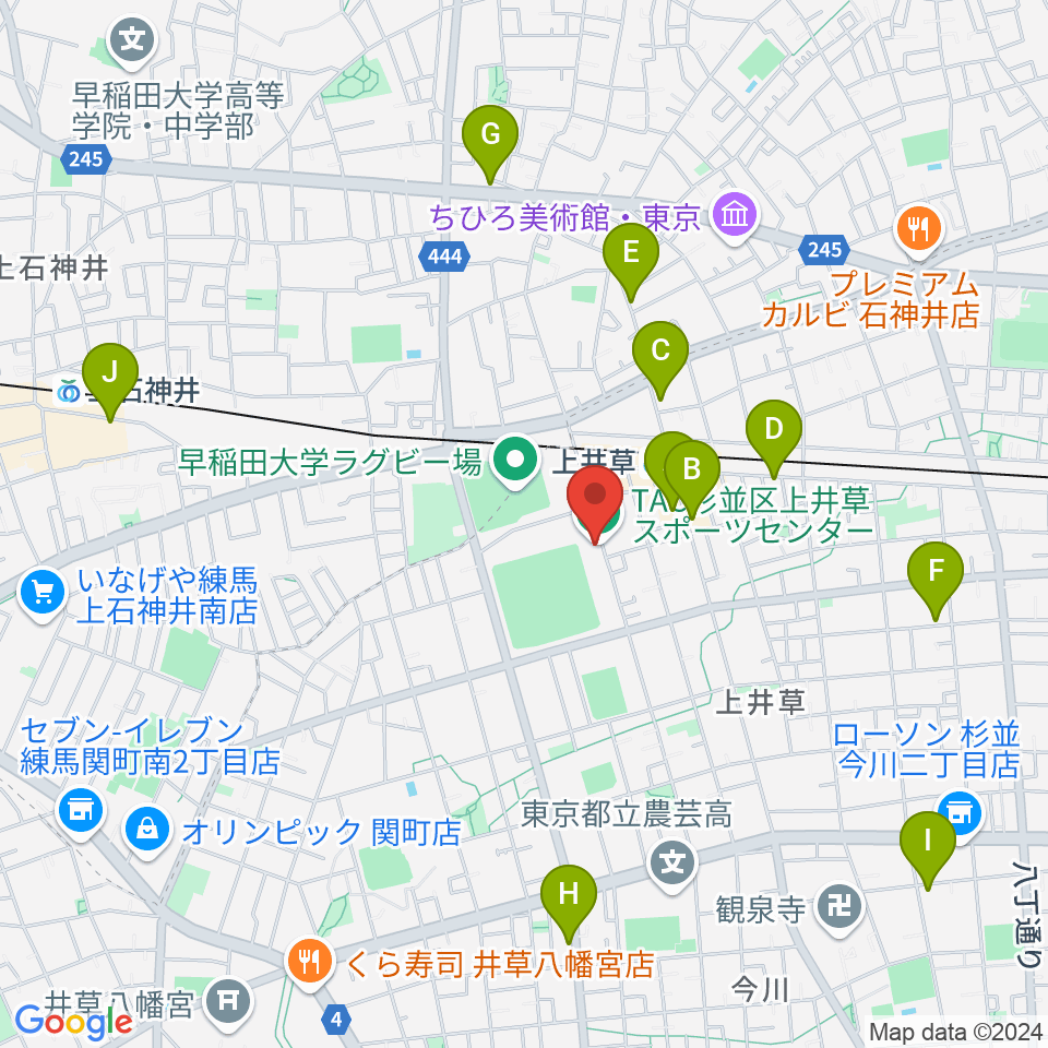 TAC杉並区上井草スポーツセンター周辺のカフェ一覧地図