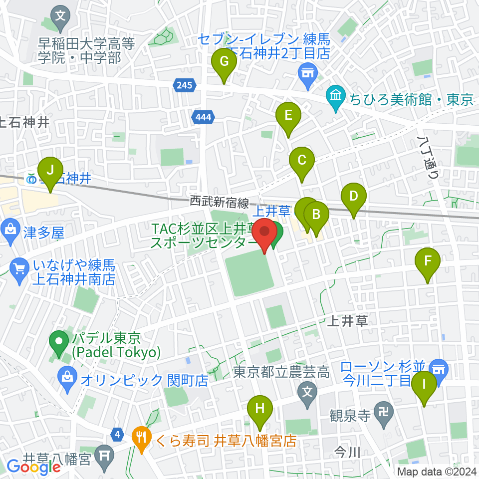 上井草スポーツセンター野球場周辺のカフェ一覧地図