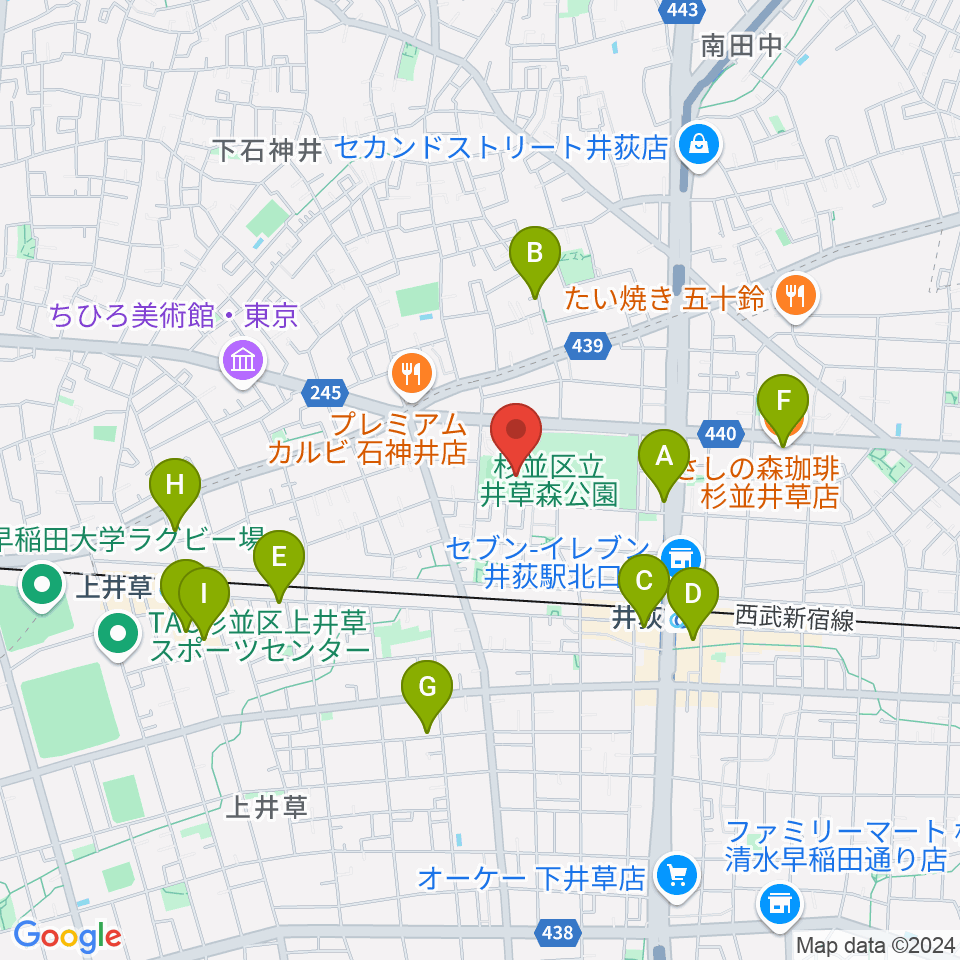 井草森公園運動場周辺のカフェ一覧地図