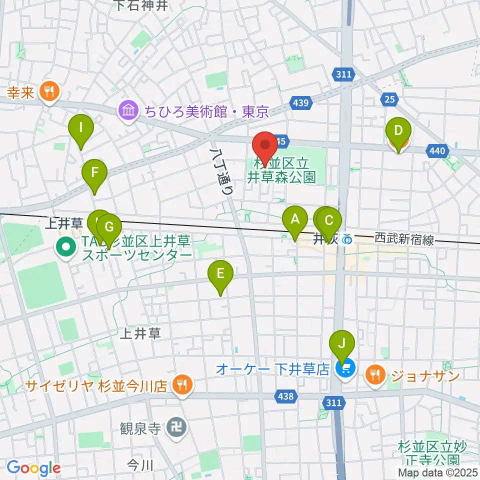 井草森公園運動場周辺のカフェ一覧地図
