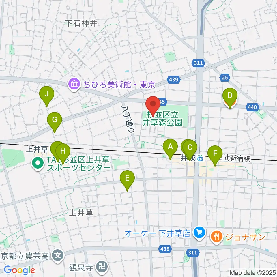 井草森公園運動場周辺のカフェ一覧地図