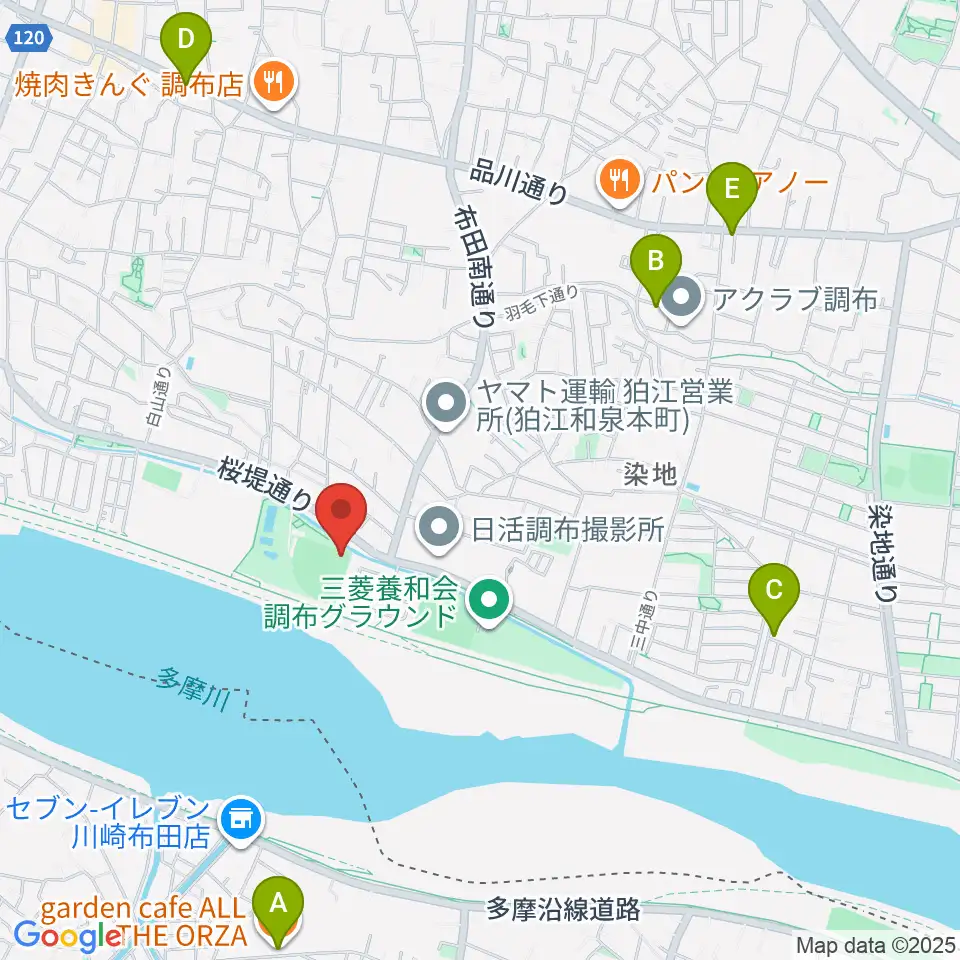 調布市民野球場周辺のカフェ一覧地図