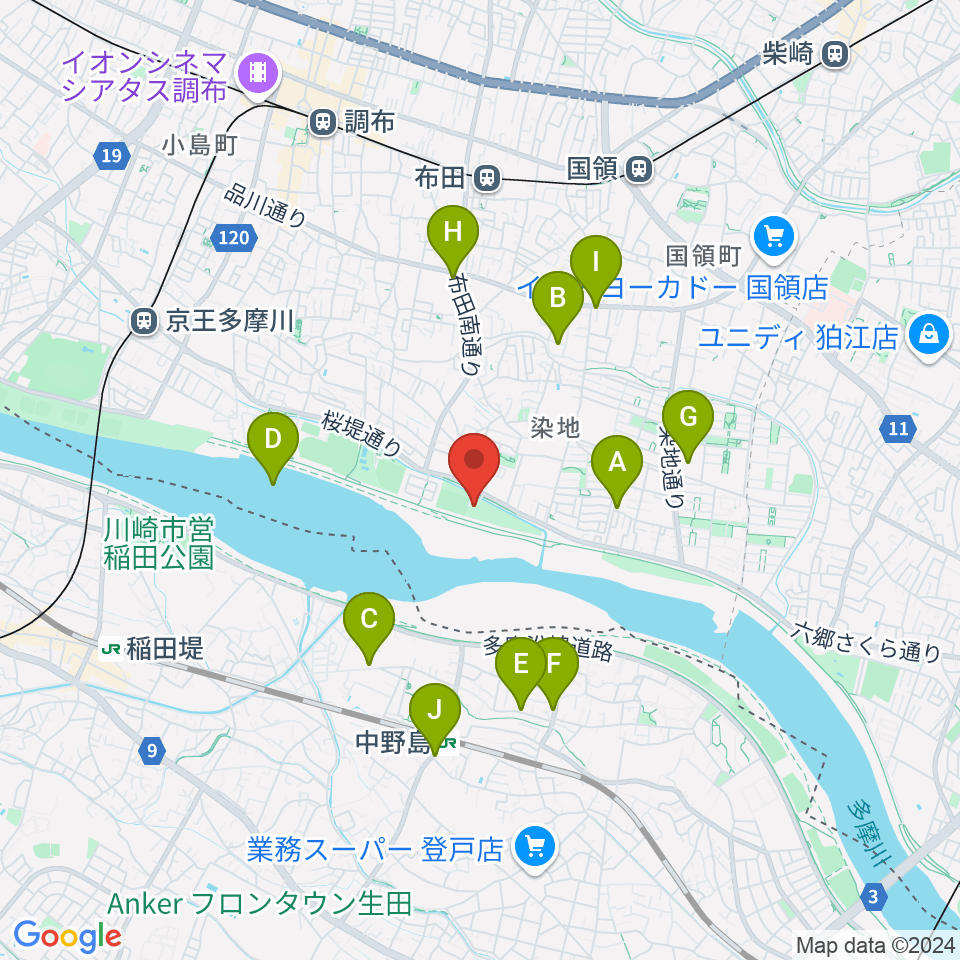 三菱養和会 調布グラウンド周辺のカフェ一覧地図