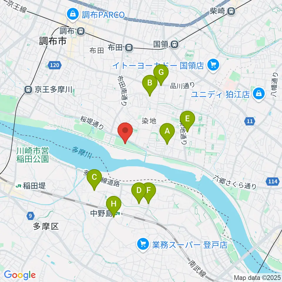 三菱養和会 調布グラウンド周辺のカフェ一覧地図
